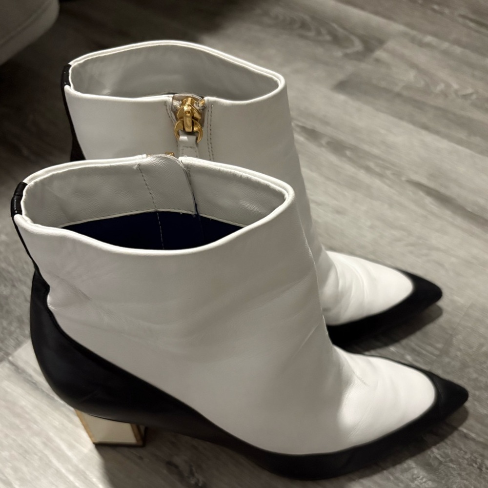 White& black leather ankle boots